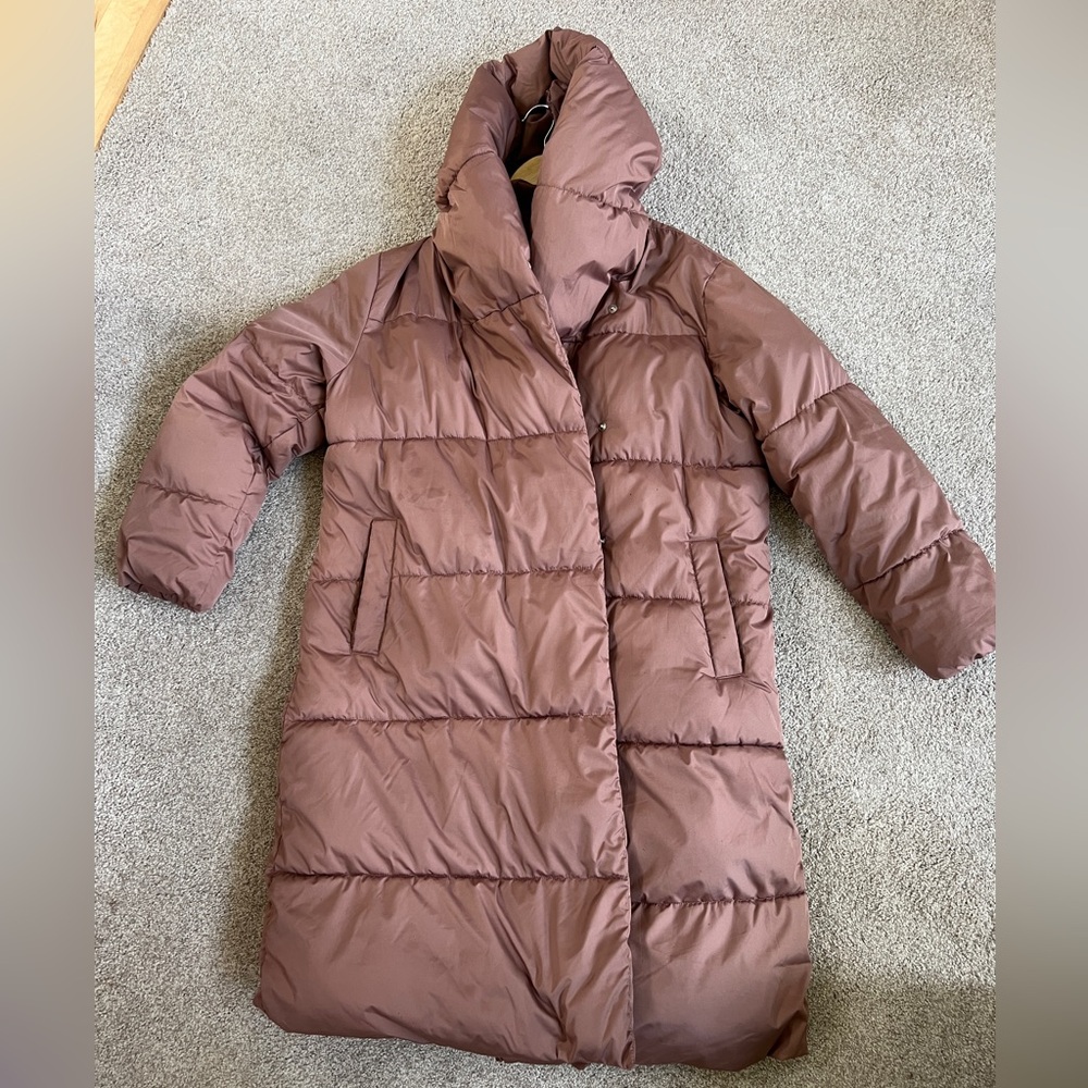 Old Navy Mocha Colored Maternity Puffer Coat with Hood